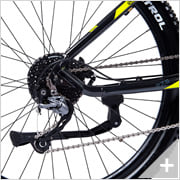 Bicicletta elettrica Mountain e-bike e-XTREME 6.2: particolare deragliatore posteriore