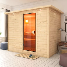 Sauna finlandese Fiordaliso in massello 40 mm con porta in vetro bronzato e cornice a led